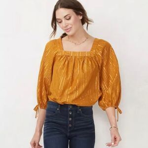 LC Lauren Conrad Squareneck Volume-Sleeve Top Size M